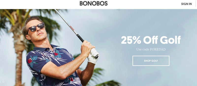 Bonobos, 25% off golf with code FOREDAD